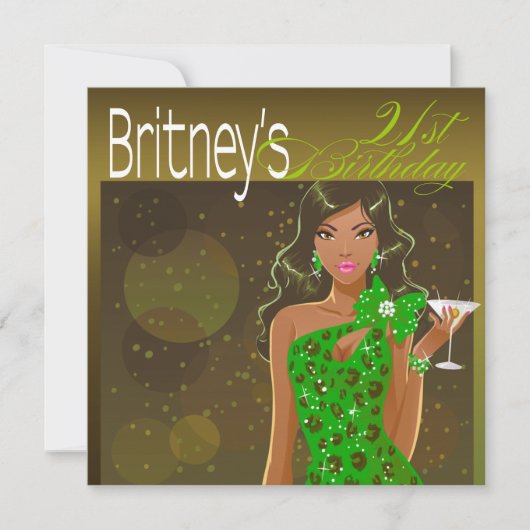  dame Birthday Cocktail olive/green Kaart (Voorkant)
