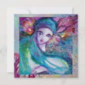 DAME BLAUW MASKER Elegante Maskerade Bruiloftsfees Kaart (Voorkant)