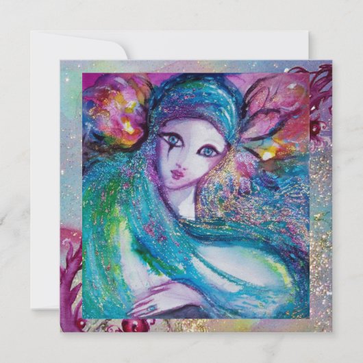 DAME BLAUW MASKER Elegante Maskerade Bruiloftsfees Kaart (Voorkant)