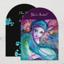 DAME BLAUWE MASKER Elegant Maskerade Feest, Teal Z Kaart