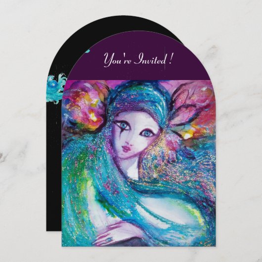 DAME BLAUWE MASKER Elegant Maskerade Feest, Teal Z Kaart (Voorkant / Achterkant)