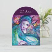 DAME BLAUWE MASKER Elegant Maskerade Feest, Teal Z Kaart (Staand voorkant)