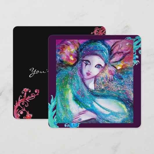 DAME BLAUWE MASKER Elegant Maskerade Feest, Teal Z Kaart (Voorkant / Achterkant)