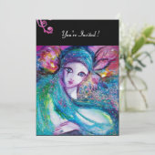 DAME BLAUWE MASKER Maskerade Feest Rood Draaien Zw Kaart (Staand voorkant)