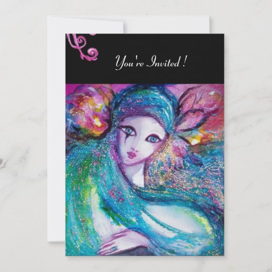 DAME BLAUWE MASKER Maskerade Feest Rood Draaiend Z Kaart (Voorkant)