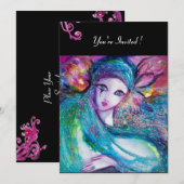 DAME BLAUWE MASKER Maskerade Feest Rood Draaiend Z Kaart (Voorkant / Achterkant)