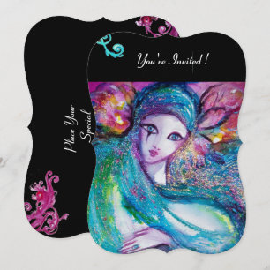 DAME BLAUWE MASKER Maskerade Feest, Rood Zwart Blo Kaart