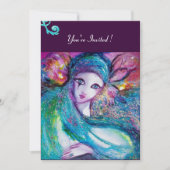 DAME BLAUWE MASKER Maskerade Feest, Roze Turkoois  Kaart (Voorkant)