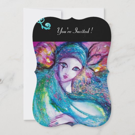 DAME BLAUWE MASKER Masquerade Feest, Rood Zwart Bl Kaart (Voorkant)