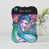 DAME BLAUWE MASKER Masquerade Feest, Rood Zwart Bl Kaart (Staand voorkant)