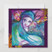 DAME BLAUWE MASKER Rode Gele Draaikolken Maskerade Kaart (Voorkant)