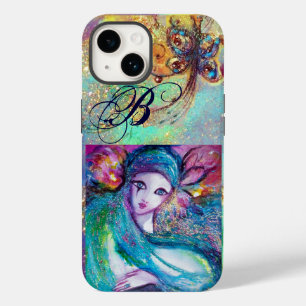 DAME BLAUWE MASKER VENETIAANS MASKERADE MONOGRAM iPhone 14 HOESJE