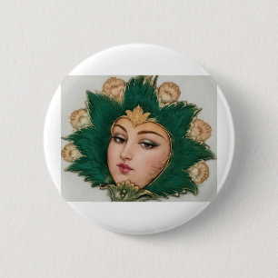 Dame Bloem Smaragd & Goud Perzische Tapijtkunst Ronde Button 5,7 Cm