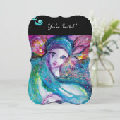 DAME BLUE MASK Masquerade Feest, Rood Zwart Bloemm Kaart (Staand voorkant)