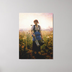dame boer op de velden canvas afdruk
