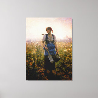  dame boer op de velden canvas afdruk