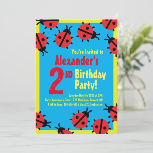 Dame Bug Animal Kind Birthday Party Uitnodigingen (Staand voorkant)