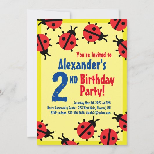 Dame Bug Animal Kind Birthday Party Uitnodigingen (Voorkant)