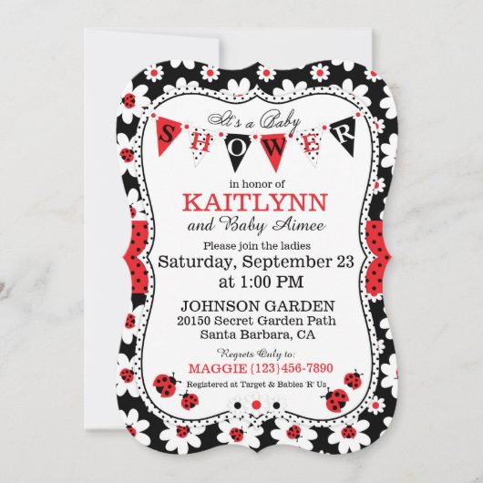 Dame Bug en ventilator Print Baby shower nodigt ui Kaart (Voorkant)