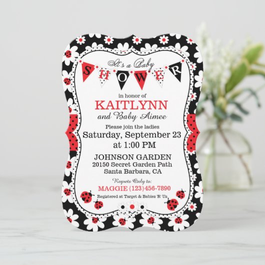 Dame Bug en ventilator Print Baby shower nodigt ui Kaart (Staand voorkant)