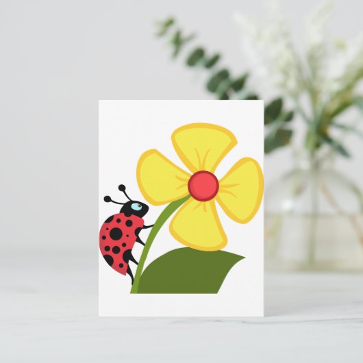 Dame Bug op Gele Bloem Briefkaart (Staand voorkant)