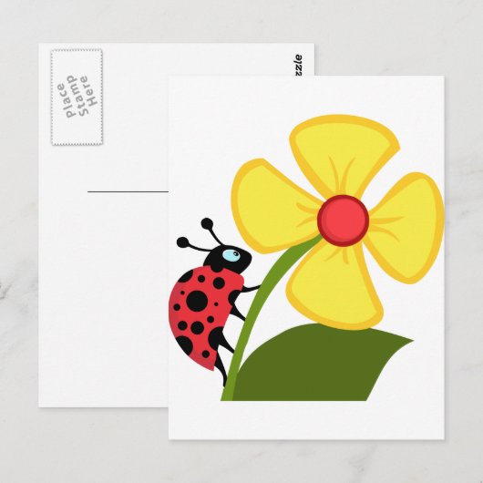 Dame Bug op Gele Bloem Briefkaart (Voorkant / Achterkant)
