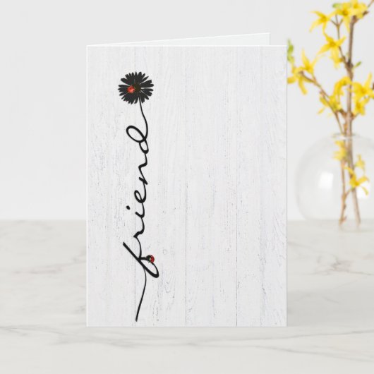 Dame bugs op zwarte maaltijd kaart (Gele Bloem)