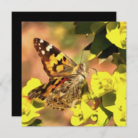 Dame Butterfly, geverfd op Myrtle Spurge Kaart (Voorkant / Achterkant)