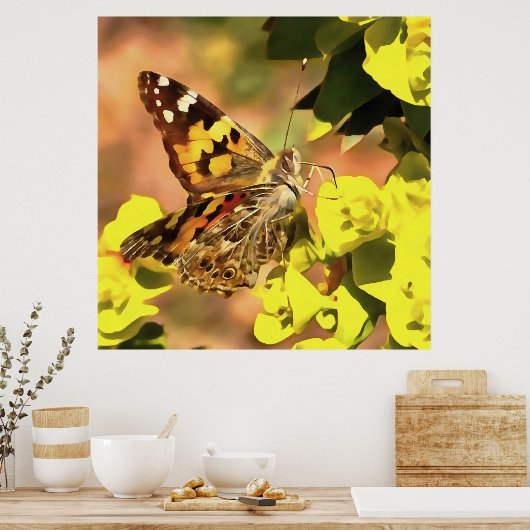Dame Butterfly, geverfd op Myrtle Spurge Poster (Keuken)