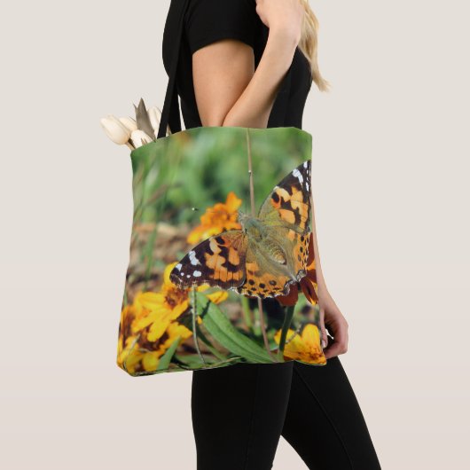 Dame Butterfly, geverfd op Zinnia-Canvas tas (Dichtbij)