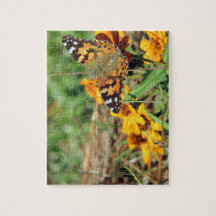 Dame Butterfly over Zinnia Jigzaag Puzzle