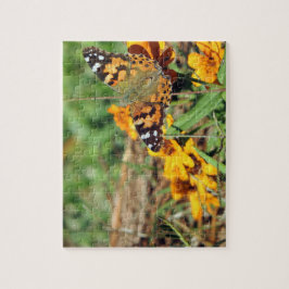 Dame Butterfly over Zinnia Jigzaag Puzzle Legpuzzel