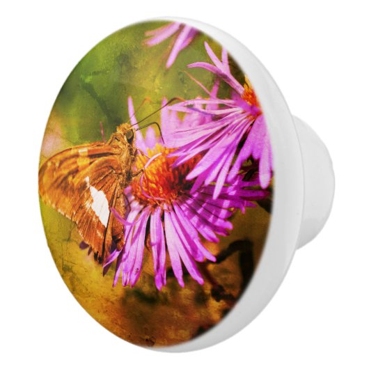 Dame Butterfly Wild Aster Flower Abstract Keramische Knop (Rechts)