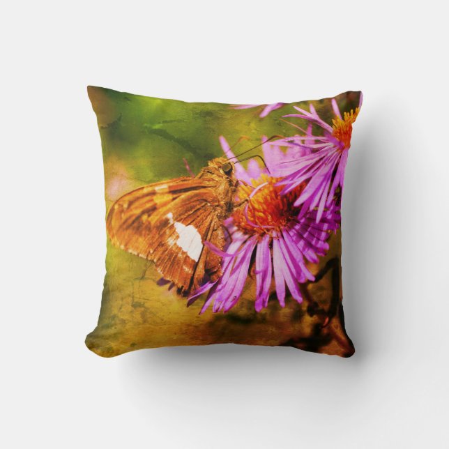 Dame Butterfly Wild Aster Flower Abstract Kussen (Voorkant)
