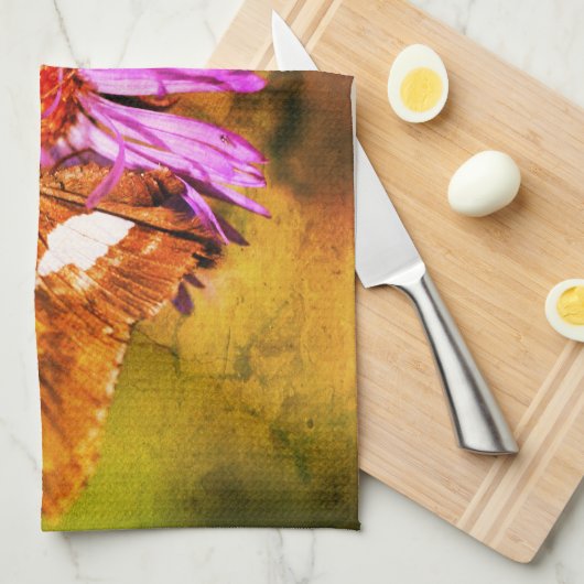 Dame Butterfly Wild Aster Flower Abstract Theedoek (Quarter Fold)