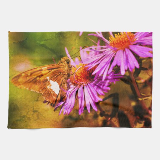 Dame Butterfly Wild Aster Flower Abstract Theedoek (Horizontaal)