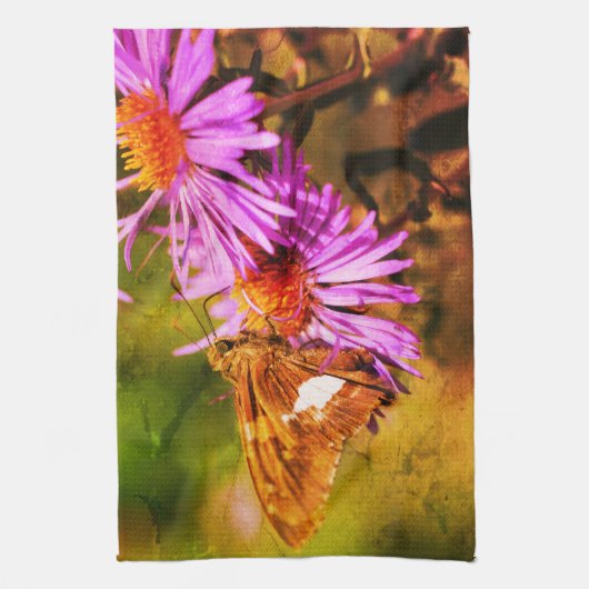 Dame Butterfly Wild Aster Flower Abstract Theedoek (Verticaal)