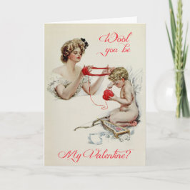 dame + cupid Valentijn door Harrison Fisher Feestdagen Kaart