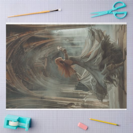 Dame dansen vloeiende jurk kathedraal decoupage tissuepapier (Craft)