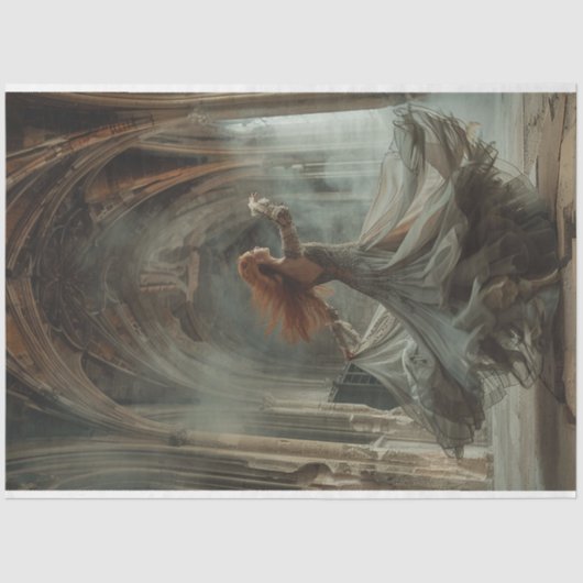 Dame dansen vloeiende jurk kathedraal decoupage tissuepapier (Voorkant)