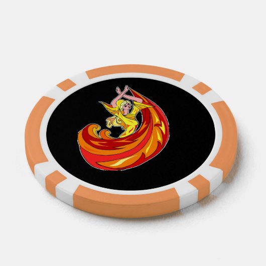 Dame danser in rood op zwart poker chips (Enkel)