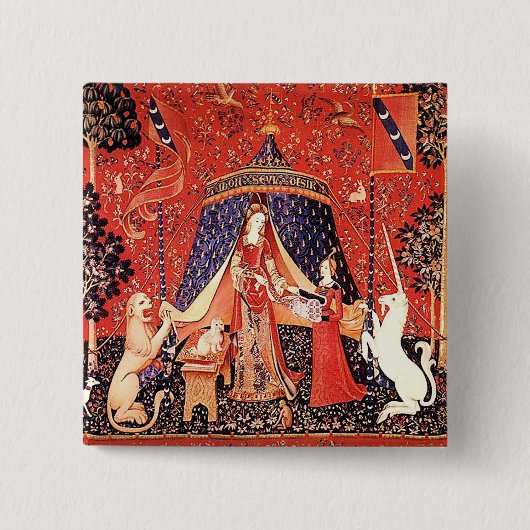Dame & de Unicorn Vierkante Button 5,1 Cm (Voorkant)
