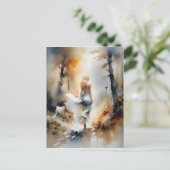 Dame die door een bos loopt briefkaart (Staand voorkant)