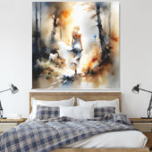 Dame die door een bos loopt canvas afdruk (Insitu (Slaapkamer))