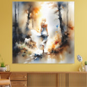 Dame die door een bos loopt canvas afdruk (Insitu (Woonkamer))