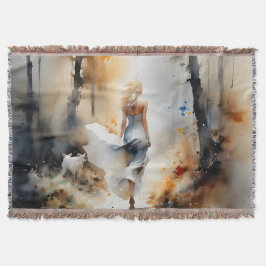 Dame die door een bos loopt deken