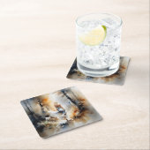 Dame die door een bos loopt kartonnen onderzetters (Insitu)