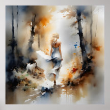 Dame die door een bos loopt