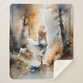 Dame die door een bos loopt sherpa deken