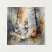 Dame die door een bos loopt wandkleed (Voorkant)